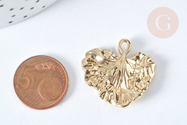Pendentif Feuille Monsterosa zamac doré clair 27mm, x1 - G7411