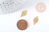 Pendentif Feuille filigrane acier 201 inoxydable doré 19mm, x5 (G9061)