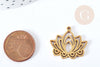 Pendentif Fleur de lotus acier 201 inoxydable doré 27mm, création bijoux acier inoxydable, x1 (G8726)