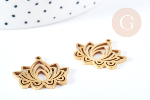 Pendentif Fleur de lotus acier 201 inoxydable doré 27mm, création bijoux acier inoxydable, x1 (G8726)