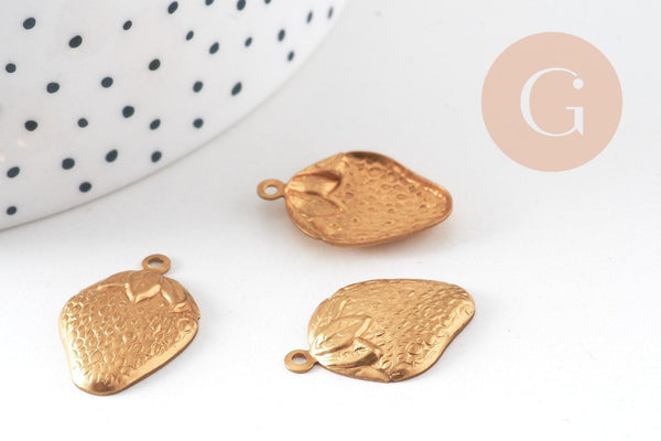 Pendentif Fraise en laiton brut 21mm, x1 (G2689)