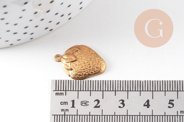Pendentif Fraise en laiton brut 21mm, x1 (G2689)