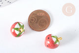 Pendentif Fraise porcelaine et laiton doré rouge 18~20mm, pendentif fruit , x1 (G7450)