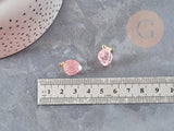 Pendentif Fraise verre rose fer doré 17~18x11~12x10mm, collier pendentif, pendentif fraise, 17~18mm, x1 (G9060)