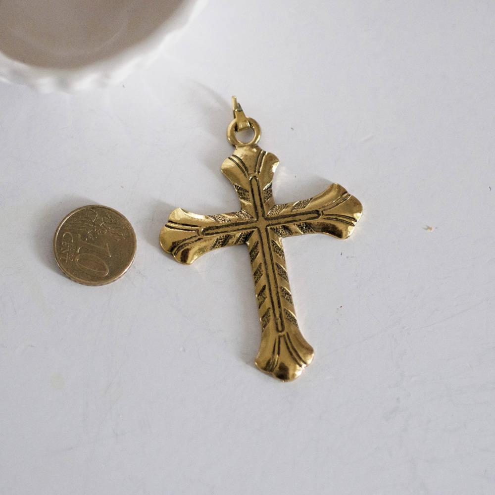 EP Pendentif Grande Croix métal doré , fournitures créatives, pendentif doré, croix dorée, fabrication bijoux,7.5cm,G2368