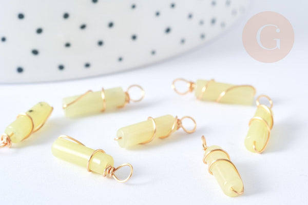 Pendentif Jade jaune naturelle support cuivre doré 20~21mm, pierre, x1 G7751