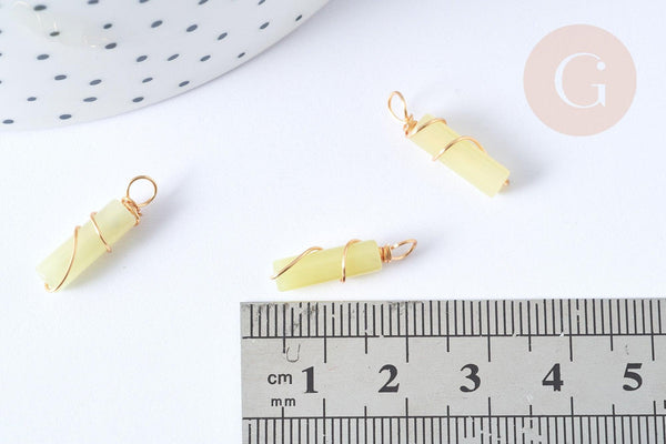 Pendentif Jade jaune naturelle support cuivre doré 20~21mm, pierre, x1 G7751