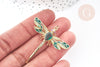 Pendentif Libellule insecte ailé laiton doré zircons 42mm, x1 (G8072)