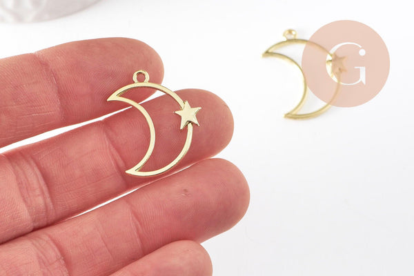 Pendentif Lune Etoile zamac doré 25mm,pendentif création bijoux doré, x1 (G7503)