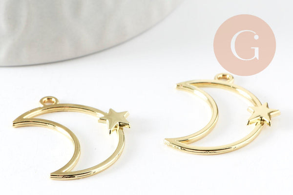 Pendentif Lune Etoile zamac doré 25mm,pendentif création bijoux doré, x1 (G7503)