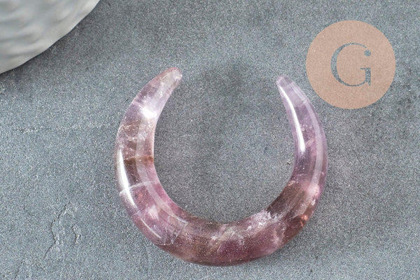 Pendentif Lune améthyste naturelle non percée 30mm, x1 (G2208)