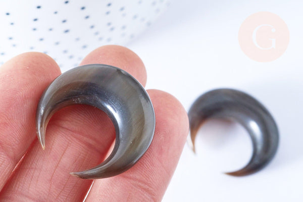 Pendentif Lune corne noire naturelle 37x10mm, pendentif lune en corne naturelle blanche, piercing écarteur corne naturelle x1 - G6480