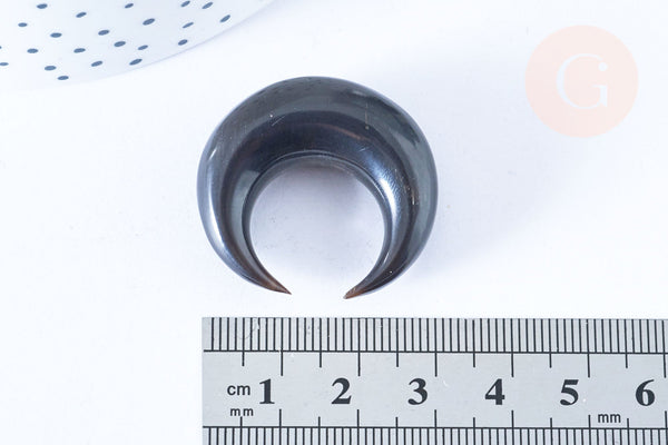 Pendentif Lune corne noire naturelle 37x12mm, pendentif lune en corne naturelle noire, piercing écarteur corne naturelle x1 - G6479