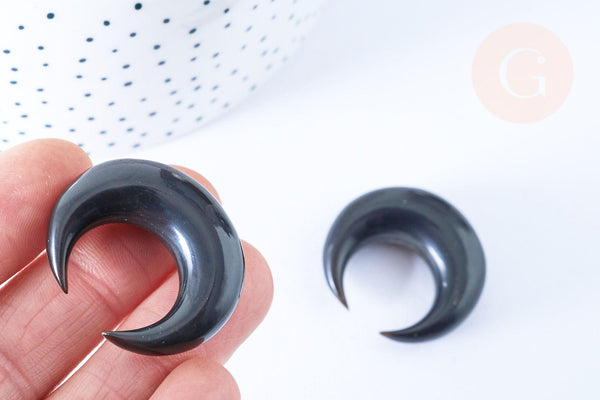 Pendentif Lune corne noire naturelle 37x12mm, pendentif lune en corne naturelle noire, piercing écarteur corne naturelle x1 - G6479