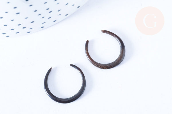 Pendentif Lune corne noire naturelle 37x2mm, pendentif lune en corne naturelle noire, piercing écarteur corne naturelle x1 - G6473