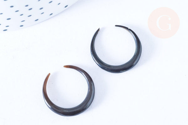 Pendentif Lune corne noire naturelle 37x3mm, pendentif lune en corne naturelle noire, piercing écarteur corne naturelle x1 - G6474