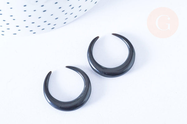 Pendentif Lune corne noire naturelle 37x5mm, pendentif lune en corne naturelle noire, piercing écarteur corne naturelle x1 - G6476