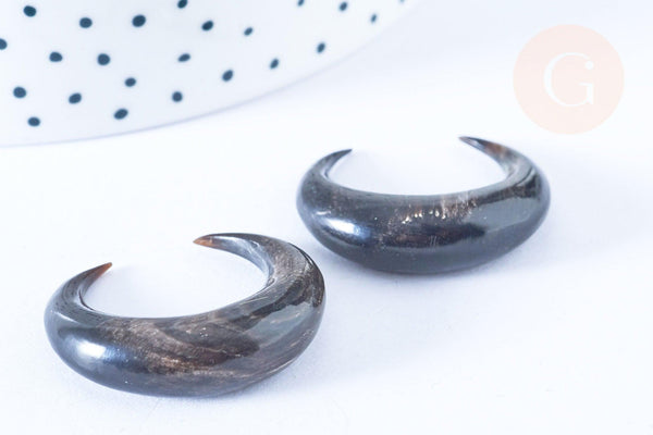 Pendentif Lune corne noire naturelle 37x8mm, pendentif lune en corne naturelle noire, piercing écarteur corne naturelle x1 - G6477