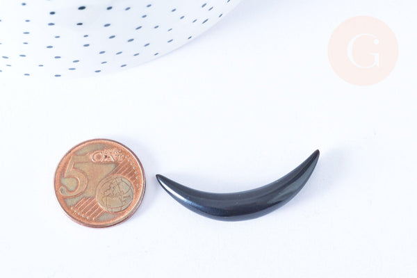 Pendentif Lune corne noire naturelle 47x6mm, pendentif lune en corne naturelle noire, piercing écarteur corne naturelle x1 - G6487