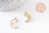 Pendentif Lune nacre blanche naturelle laiton doré 18mm, x1 (G10256)