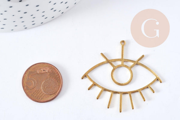 Pendentif Mauvais Oeil ajouré laiton brut 40mm, fabrication de bijoux laiton brut, x1 G8782