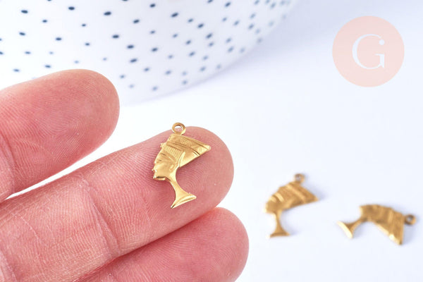 Pendentif Nefertiti égypte laiton brut 20mm non percé, x2 (G6520)