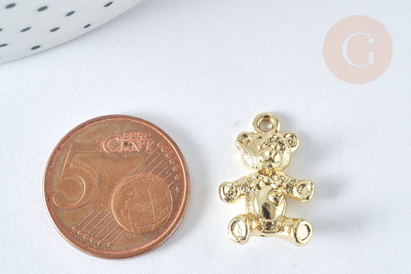 Pendentif Ourson zamac doré clair 20.5mm, x1 (G7414)