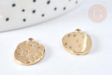 Pendentif Ovale étoilé cristal blanc acier inoxydable 304 doré à graver 19mm, x1 (G7497)