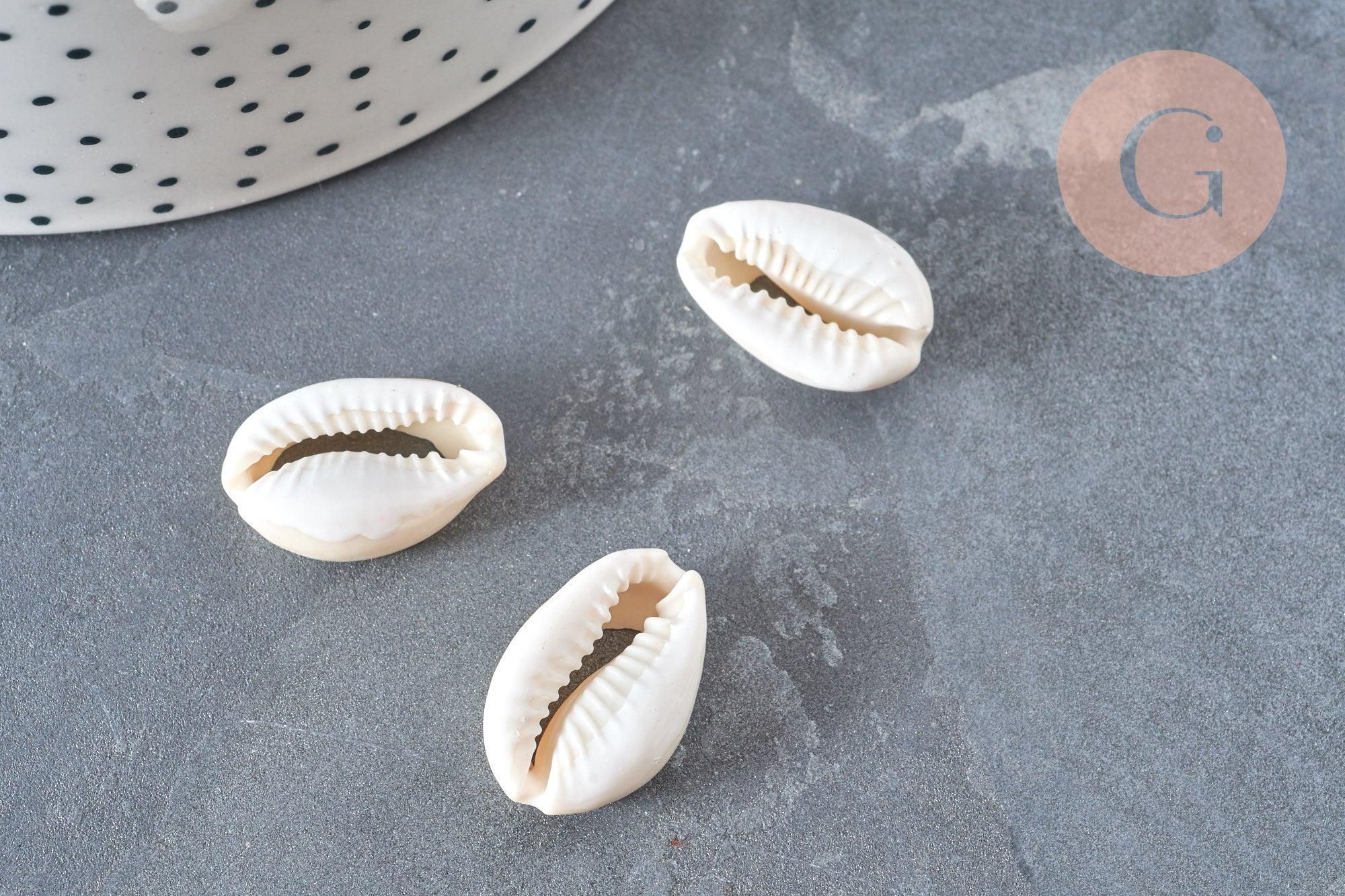 Pendentif Perle coquillage cauri resine blanc 19mm, x5 (G5403)