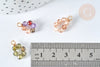 Pendentif Perles rondes facettées fleur cuivre doré zircons colorés 11,5mm,bijoux cristal, x1 (G7494)