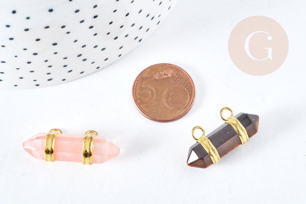 Pendentif Pointe double pierre zamac doré 33mm, x1 (G8314)