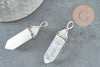 Pendentif Pointe support argenté pointe cristal transparent 40mm, pierre de synthèse, pendentif pierre, x1 G2539