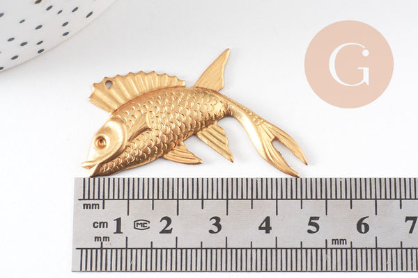 Pendentif Poisson Grand laiton brut doré 46m, x1 G2000