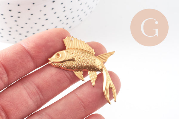 Pendentif Poisson Grand laiton brut doré 46m, x1 G2000