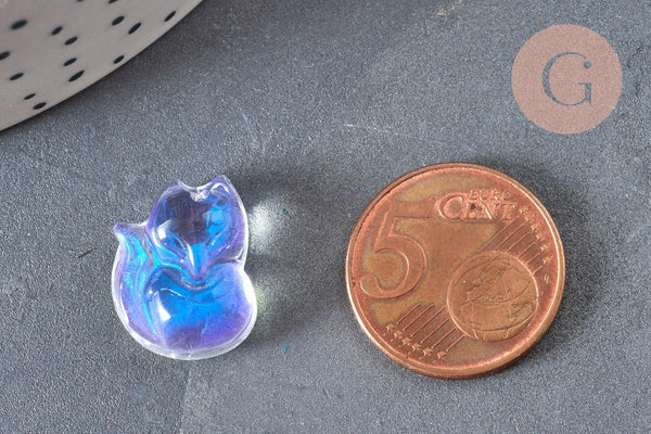 Pendentif Renard Verre irisé 18mm, pendentif animal cristal, x2 (G6929)