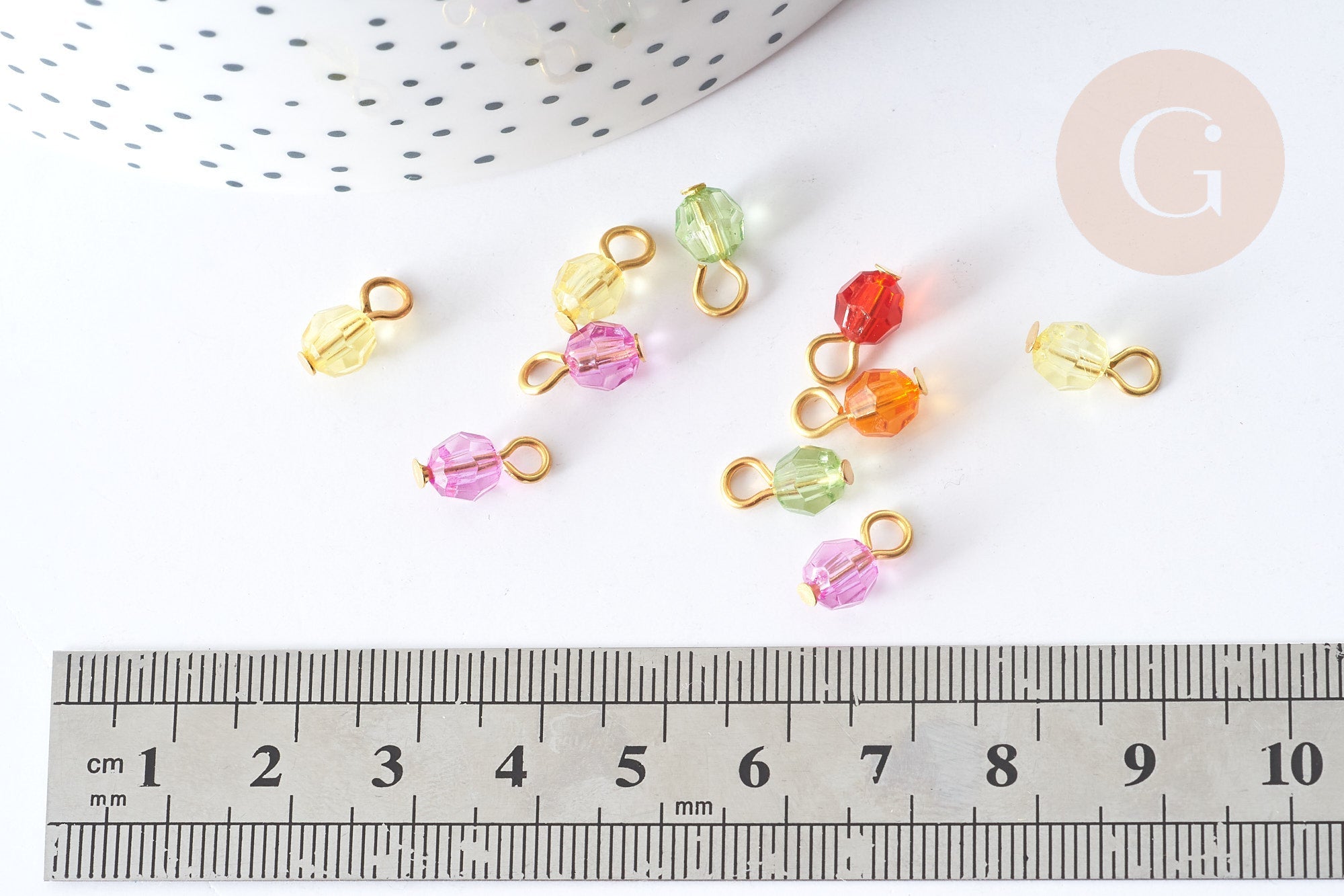 Pendentif Rond Acrylique couleur mixte fer doré 11~11,5mm, perles acryliques, X10 (G7883)