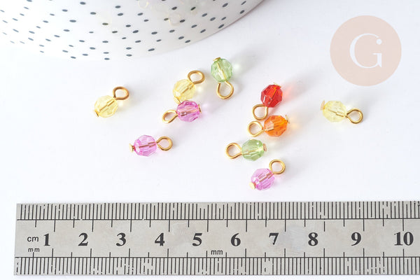 Pendentif Rond Acrylique couleur mixte fer doré 11~11,5mm, perles acryliques, X10 (G7883)