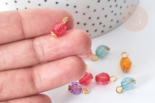 Pendentif Rond Acrylique couleur mixte fer doré 13~13,5mm, perle acrylique, X10 (G7882)