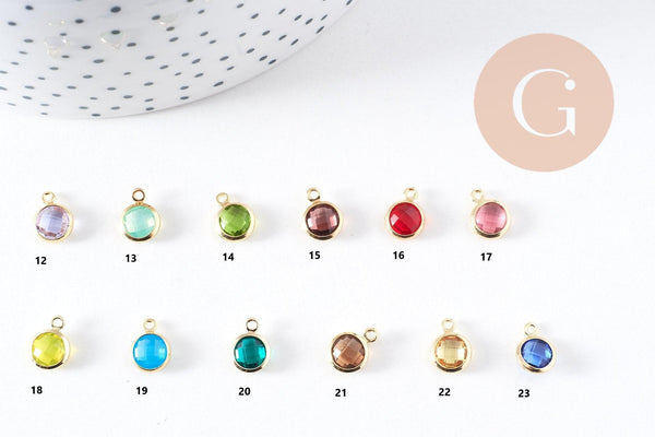 Pendentif Rond doré cristal laiton doré 9mm, x1 (G7493)