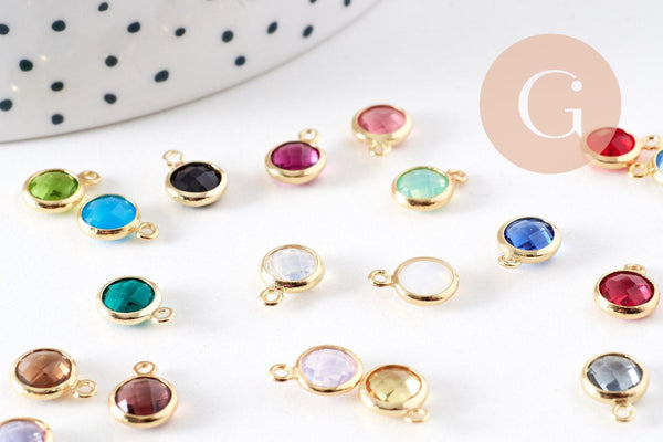 Pendentif Rond doré cristal laiton doré 9mm, x1 (G7493)