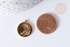 Pendentif Rond plat feuille acier 201 inoxydable doré PVD 18mm, x1 (G7973)