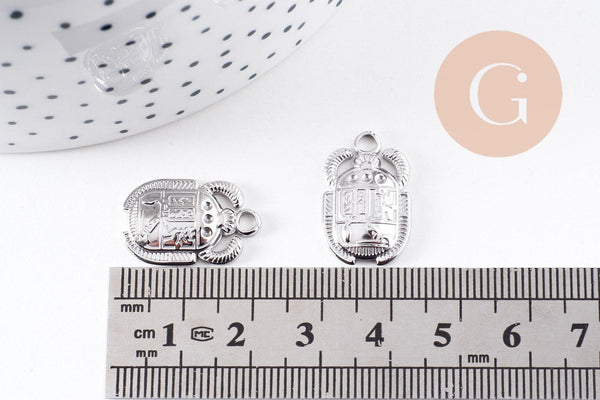 Pendentif Scarabée Egyptien acier 304 inoxydable IP platine 20.5mm, x1 (G10080)
