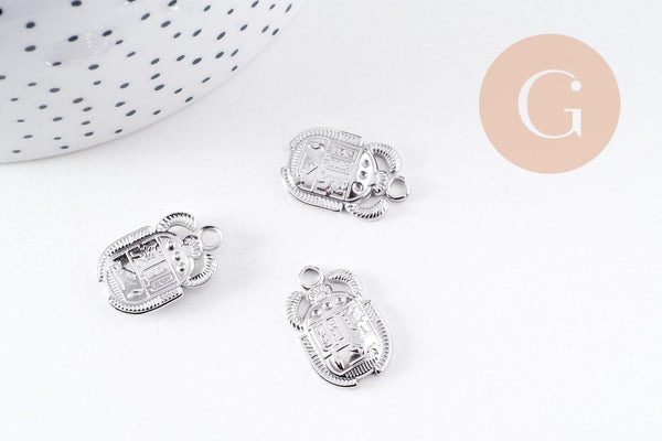 Pendentif Scarabée Egyptien acier 304 inoxydable IP platine 20.5mm, x1 (G10080)