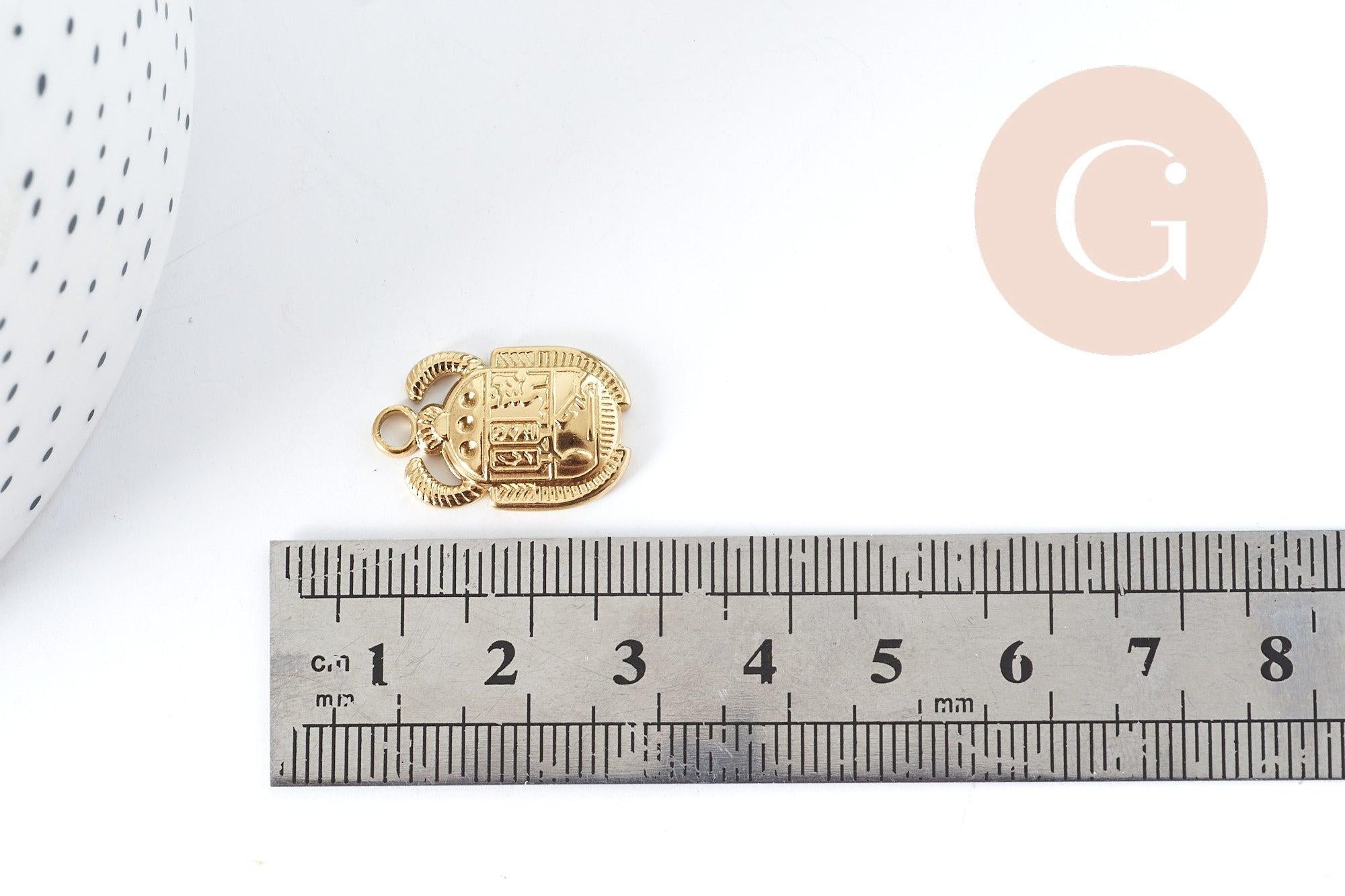 Pendentif Scarabée Egyptien acier 304 inoxydable doré IP 20.5mm, x1 (G8995)