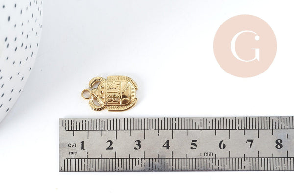 Pendentif Scarabée Egyptien acier 304 inoxydable doré IP 20.5mm, x1 (G8995)