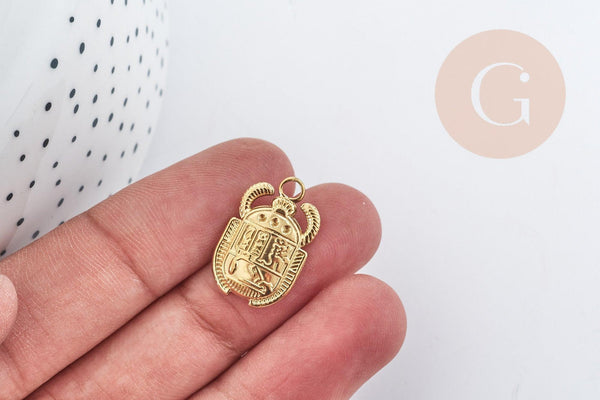 Pendentif Scarabée Egyptien acier 304 inoxydable doré IP 20.5mm, x1 (G8995)