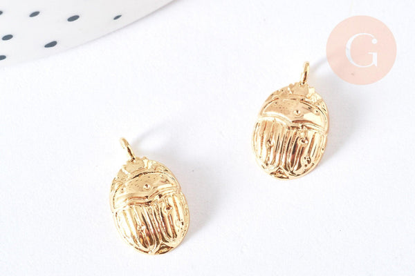 Pendentif Scarabée laiton doré 18K -14,5mm,sans nickel,creation bijoux animal insecte, x1 G7124