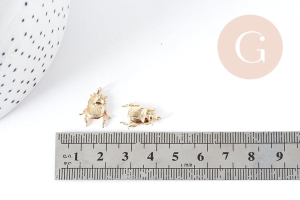 Pendentif Scarabée laiton doré 18K 17mm, création bijoux chance doré, x1 G9017