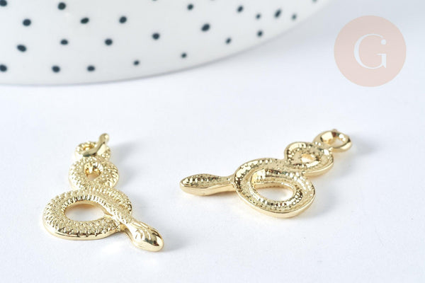 Pendentif Serpent zamac doré clair 30,5mm, serpent doré pour création bijoux, x1 G7412