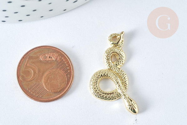 Pendentif Serpent zamac doré clair 30,5mm, serpent doré pour création bijoux, x1 G7412